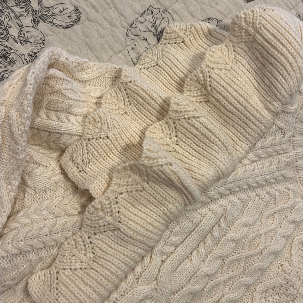 Listicle Cream Ruffle Cable Knit Sweater - Picture 2 of 7